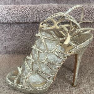 Jimmy Choo Shimmering Gold Metallic python Strappy Heels w/dust bag